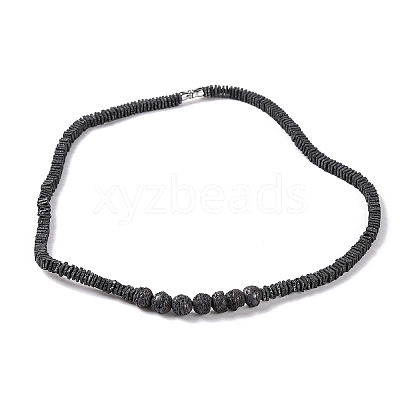 Square & Round Natural Lava Rock Beaded Necklaces NJEW-Q341-12-1