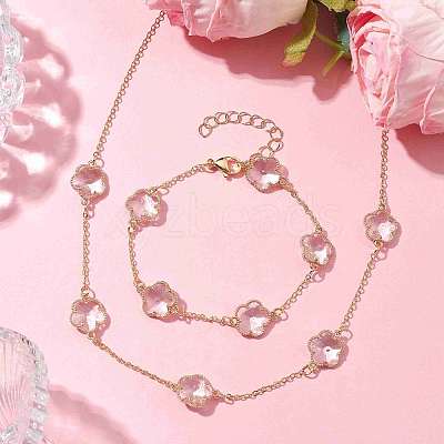 Glass Flower Links Bracelets & Necklaces Kits SJEW-JS01293-1
