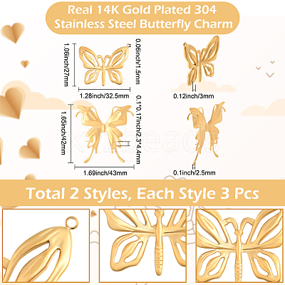 6Pcs 2 Styles 304 Stainless Steel Pendants STAS-BBC0007-74-1