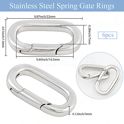 6Pcs Stainless Steel Spring Gate Rings STAS-BBC0008-34C-1