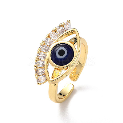 Lampwork Evil Eye Open Cuff Ring with Clear Cubic Zirconia RJEW-L104-02G-03-1