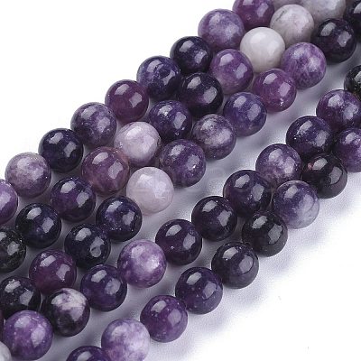Natural Lepidolite/Purple Mica Stone Beads Strands G-K415-10mm-1