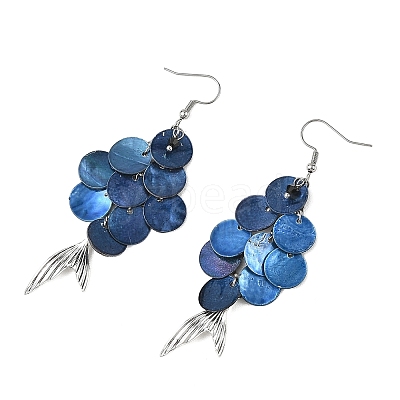 Glass & Natural Akoya Shell Dangle Earrings for Women EJEW-JE07498-1