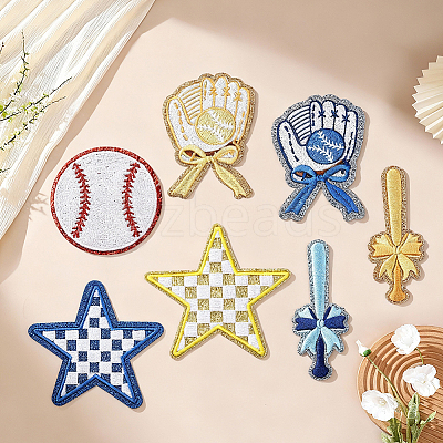16Pcs 7 Styles Sports Theme Polyester Iron on/Sew on Patches DIY-GF0013-80-1