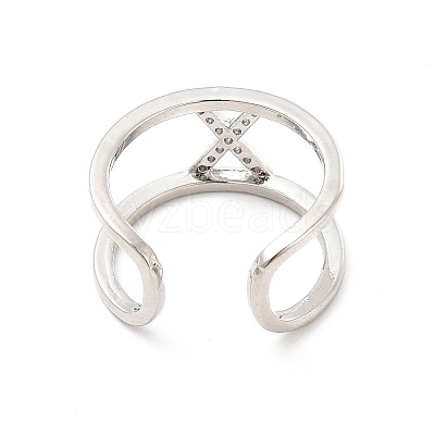 Clear Cubic Zirconia Initial Letter Open Cuff Ring RJEW-A012-01P-X-1