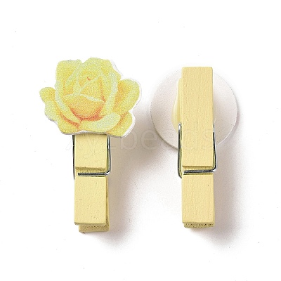 Flower Theme Wooden & Iron Clothes Pins AJEW-H137-07-1
