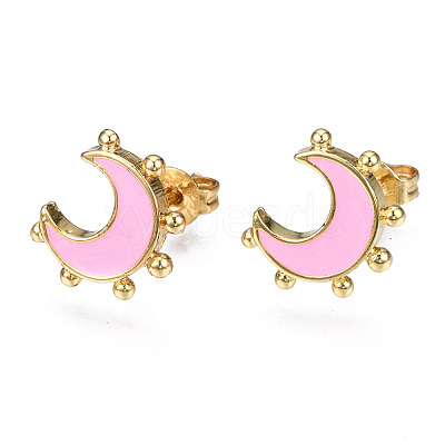 Brass Enamel Stud Earrings EJEW-T014-52G-NF-1