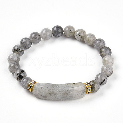 Natural Labradorite Beads Stretch Bracelets BJEW-T022-04E-1
