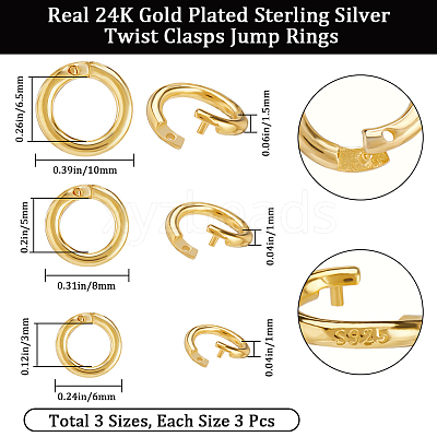 9Pcs 3 Styles 925 Sterling Silver Locking Jump Ring STER-BBC0006-99-1
