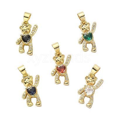 5Pcs 5 Colors Brass Clear Cubic Zirconia Pendants KK-CJ0001-76-1