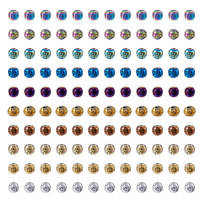 250Pcs 10 Colors Electroplated Natural Lava Rock Beads Strands G-PJ0001-03A-1