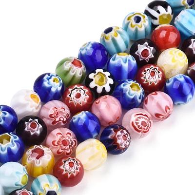 Handmade Millefiori Glass Round Bead Strands X-LAMP-J038-8mm-M-1