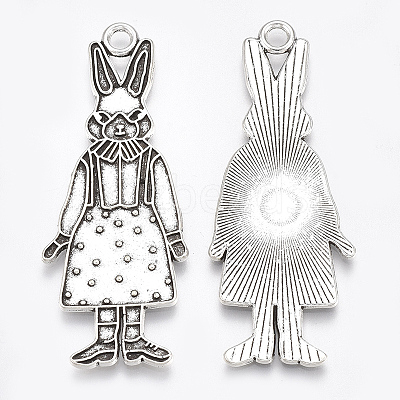 Tibetan Style Alloy Bunny Pendant Enamel Settings TIBE-S314-26AS-LF-1