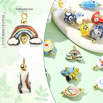 15Pcs Handmade Porcelain Pendants PALLOY-YW00126-1