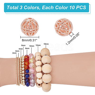 30Pcs 3 Colors Rack Plating Brass Hollow Beads KK-PH0009-55B-1