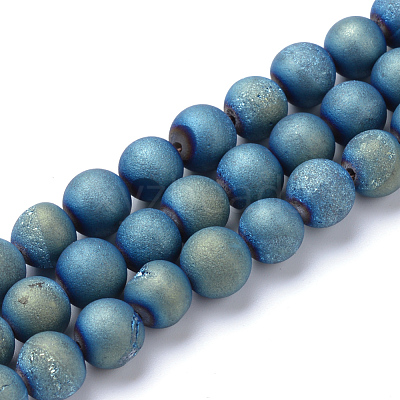 Electroplated Natural Druzy Geode Agate Bead Strands X-G-R345-8mm-54-1