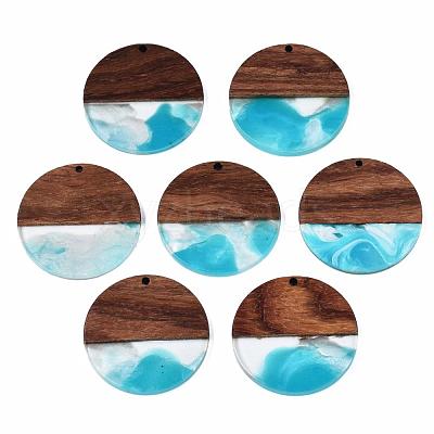 Transparent Resin & Walnut Wood Pendants RESI-T035-35B-1