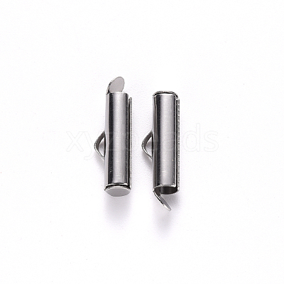 Non-Tarnish 304 Stainless Steel Slide On End Clasp Tubes X-STAS-S115-01F-P-1