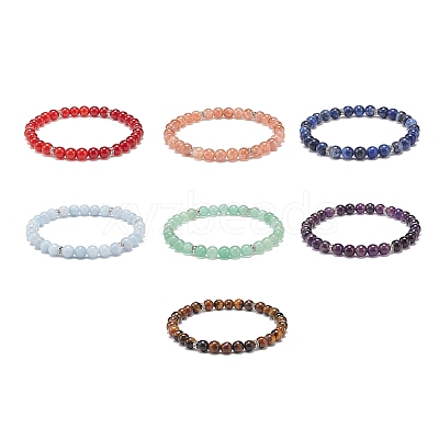 7Pcs 7 Style Natural Mixed Gemstone Round Beaded Stretch Bracelets Set BJEW-JB08917-1