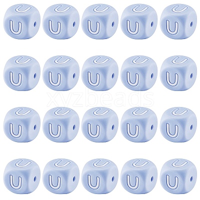20Pcs Blue Cube Letter Silicone Beads 12x12x12mm Square Dice Alphabet Beads with 2mm Hole Spacer Loose Letter Beads for Bracelet Necklace Jewelry Making JX434U-1