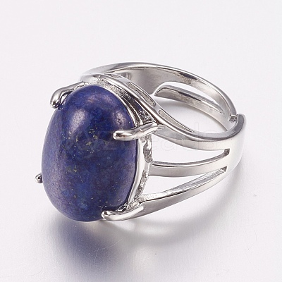 Natural Dyed Lapis Lazuli Wide Band Finger Rings RJEW-K224-A15-1
