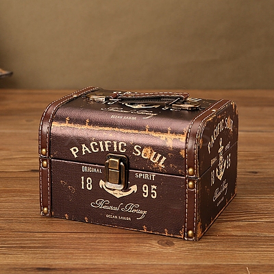 Retro Printed Imitation Leather Jewelry Storage Boxs with Handle PW-WG64239-04-1