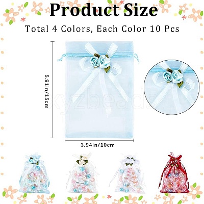40Pcs 4 Colors 3D Flower Organza Drawstring Bags OP-BBC0001-06B-1