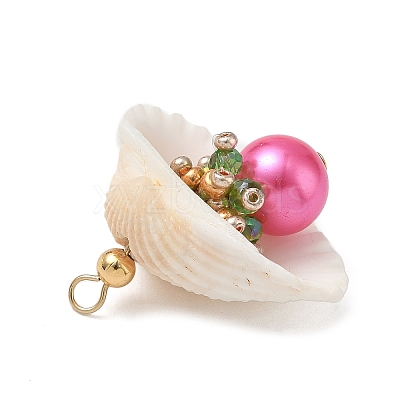 Natural Shell & Round Glass Pendants PALLOY-MZ00912-01-1