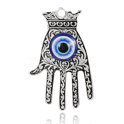 Antique Silver Plated Palm Alloy Glass Eye Big Pendants PALLOY-E405-01AS-1
