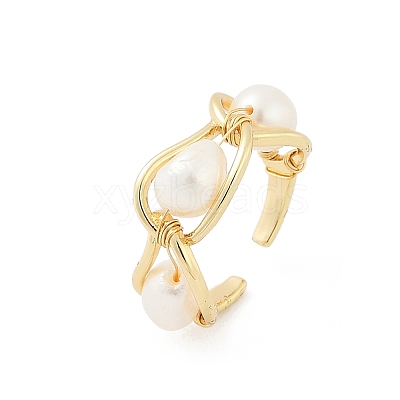 Brass Pearls Open Cuff Rings for Women KK-D301-04G-1