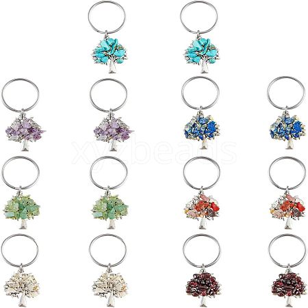 SUPERFINDINGS 14Pcs 7 Style Chip Gemstone Keychain KEYC-FH0001-17-1