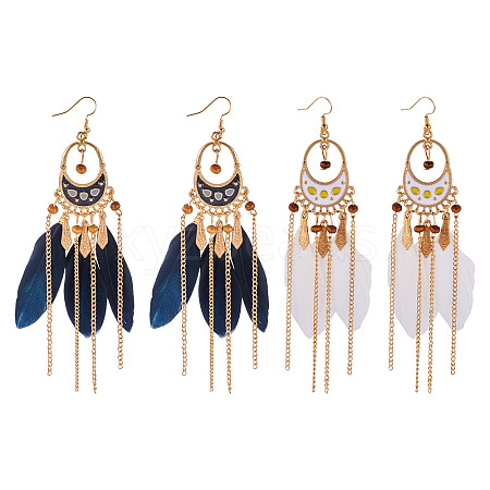 2Pairs 2 Colors Feather Chandelier Earrings EJEW-TA0001-81D-1