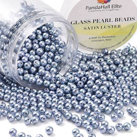   4mm About 1000Pcs Glass Pearl Beads Medium Slate Blue Tiny Satin Luster Loose Round Beads in One Box for Jewelry Making HY-PH0002-06-B-1