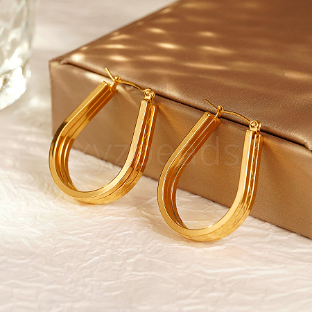 Elegant Stainless Steel U-shaped Triple-layer Hoop Earrings for Women IG3150-1