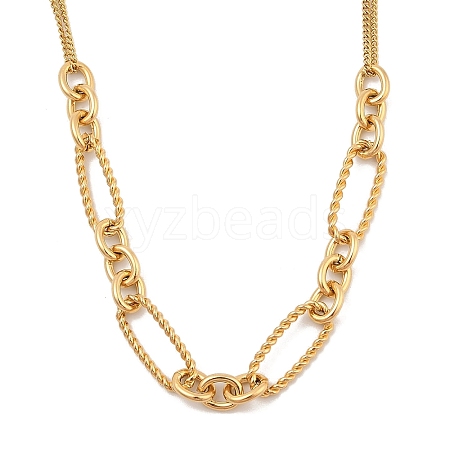 304 Stainless Steel Twisted Oval Bib Necklace for Women NJEW-A032-08G-02-1