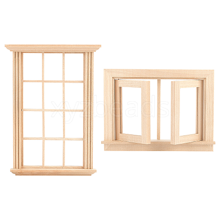 2Pcs 2 Styles Mini-Display Wood Windows DJEW-OC0001-12-1
