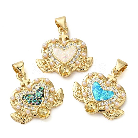 Rack Plating Brass Micro Pave Clear Cubic Zirconia Pendants KK-P268-09G-1