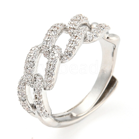 Curb Chains Shape Cubic Zirconia Adjustable Rings RJEW-Q781-05P-02-1