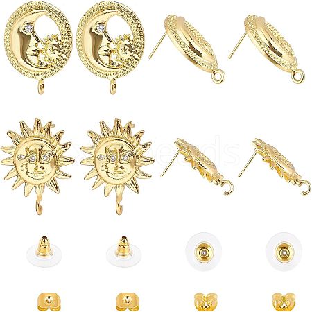  4 Pairs 2 Style Brass Stud Earring Findings KK-NB0002-50-1