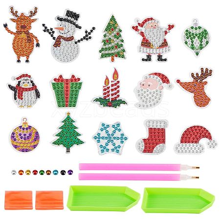 2 Sets 2 Style Christmas Theme DIY Diamond Painting Stickers Kits For Kids DIY-SZ0003-43-1