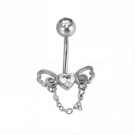 316L Surgical Stainless Steel Pave Clear Cubic Zirconia Curved Barbell Belly Rings FS-WG3A43F-12-1