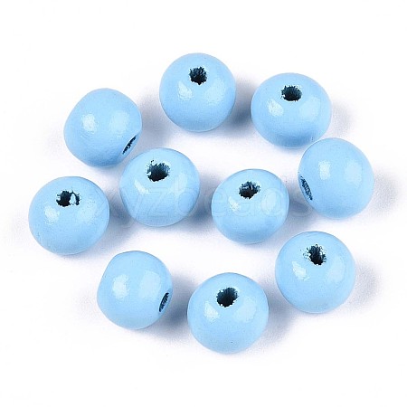 Spray Painted Round Natural Schima Wood Beads WOOD-A018-8mm-18-1