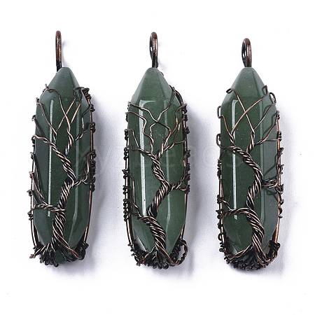 Natural Green Aventurine Big Wire Wrapped Pointed Pendants G-T133-R02D-1