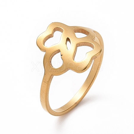 Ion Plating(IP) 201 Stainless Steel Hollow Flower Finger Ring for Women RJEW-J051-13G-1