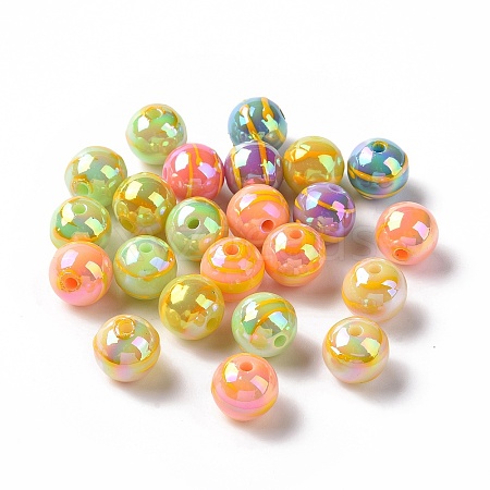 UV Plating Rainbow Iridescent Drawbench Acrylic Beads OACR-E009-10B-1