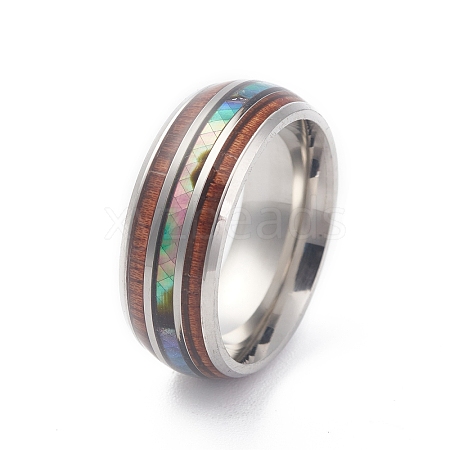 304 Stainless Steel Paua Shell Cuff Ring for Women LS-RJEW-M014-01P-A-1
