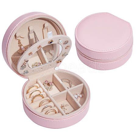 Round PU Imitation Leather Jewelry Storage Zipper Boxes PAAG-PW0003-07C-1