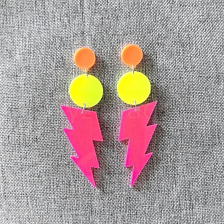 Flat Round with Lightning Bolt Acrylic Dangle Stud Earrings FS-WG93F7F-04-1