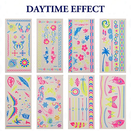 8 Sheets 8 Style Creative Fluorescent Arm Removable Temporary Tattoos Paper Stickers STIC-TA0002-02-1