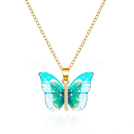 Butterfly Resin Pendant Necklaces PW-WGE549D-02-1